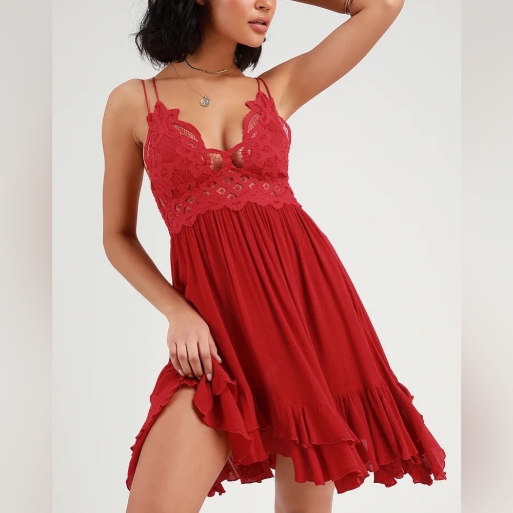 Free People Red Lace Bralette Dress